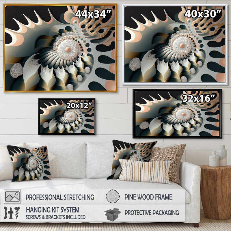Momie Fractal Flower Universe I - reproduction sur toile, L 20 po x H 12 po, Cadre flottant noir