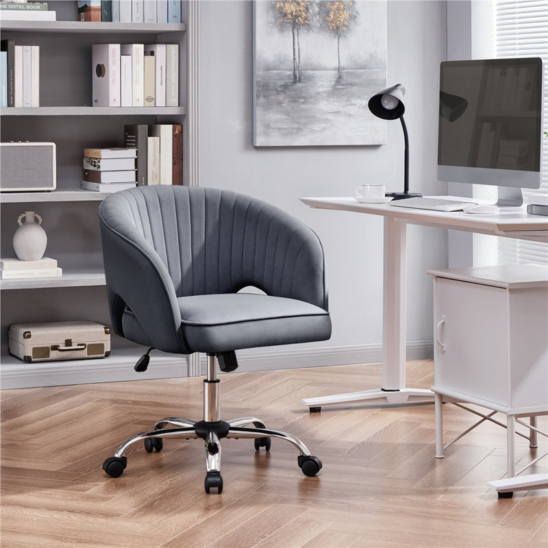 Swivel Office Task Chair with Adjustable Height and Padded Cushion, Velvet Dark Grey