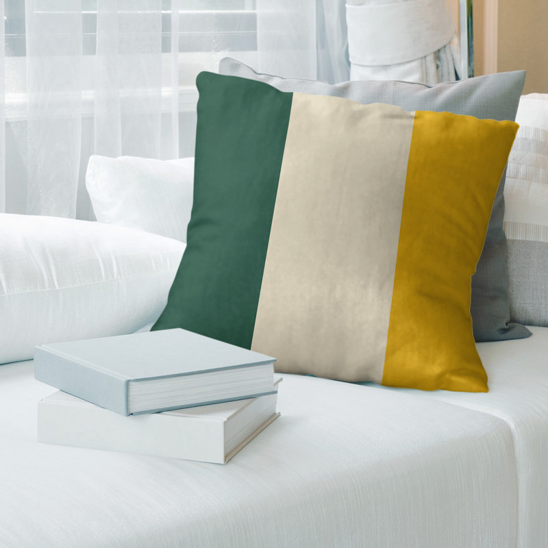Striped Cotton Blend Reversible Throw Pillow, 26" x 26", Forest Green/Minnesota Wheat/Harvest Gold