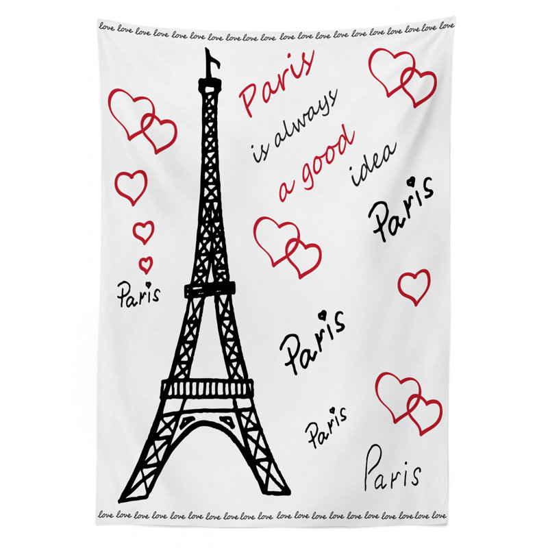 Nappe ambesonne eiffel, la tour eiffel paris est toujours un endroit de tourisme, un couvercle de table rectangulaire pour la cuisine de salle à manger décoration, 52 po x 70 po, blanc noir rouge