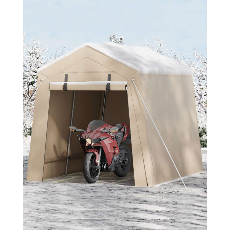 7x10x7.4 FT Pop-Up Shed, Heavy-Duty Waterproof UV PE Canopy, Zipper Door, Screen Window, Instant Portable Garage for Bikes, Mower & Garden Tools, Khaki