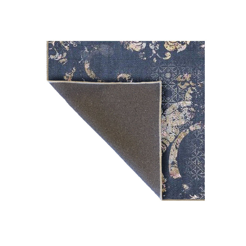 Tapis décoratif bleu à motif floral lavable à la machine, Sous-tapis carré 3 pi 3 po inclus