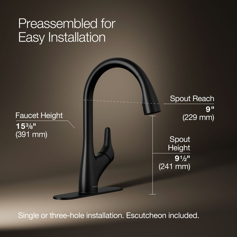 Rival Pull Down Single Handle Kitchen Faucet with Two-Function Sprayhead, Matte Black