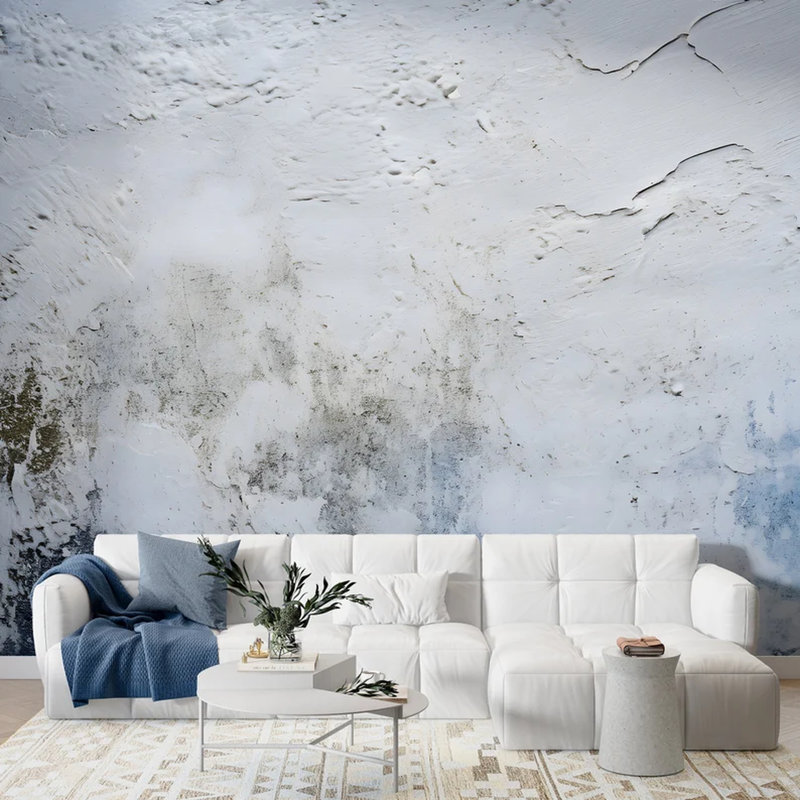 Murale abstraite bleue en plâtre, L 108 po x l 96 po