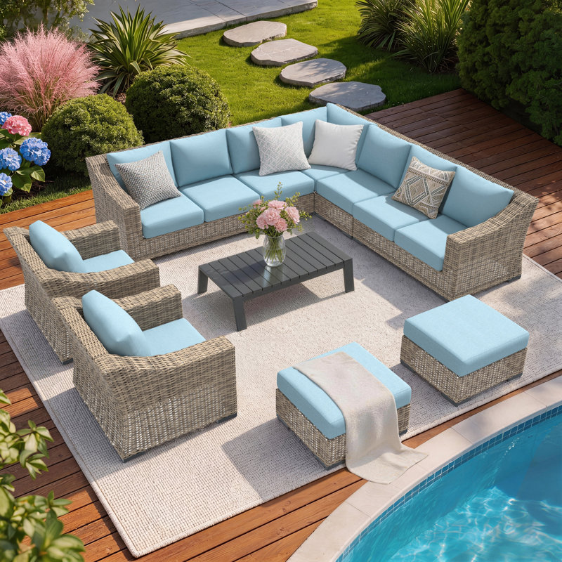 Jaime 10-Piece Seating Set, Tan, Blue, No