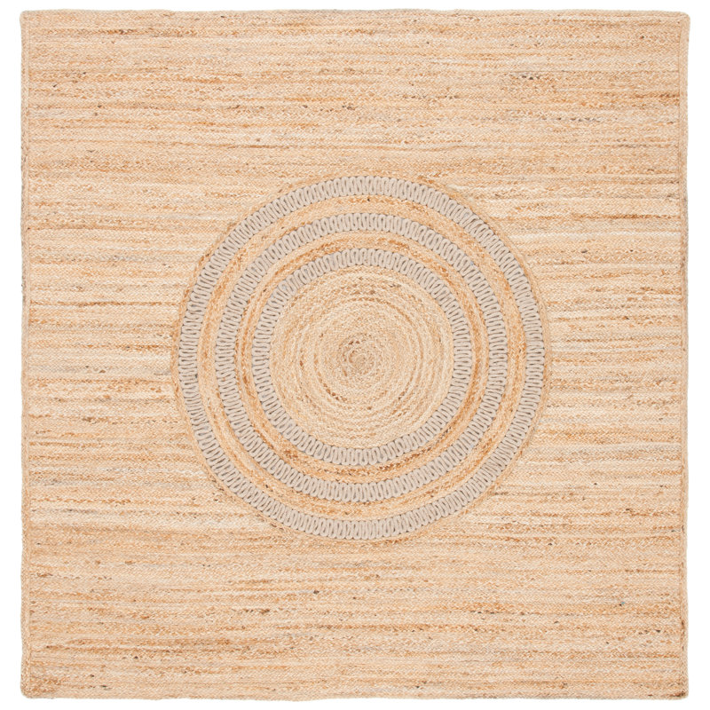 Robs Natural Fiber Hand Woven Jute Solid Color Rug, Square 6'