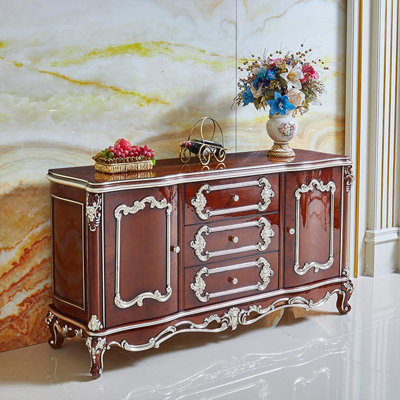 Solid Wood Carved Storage Cabinet with Drawer
