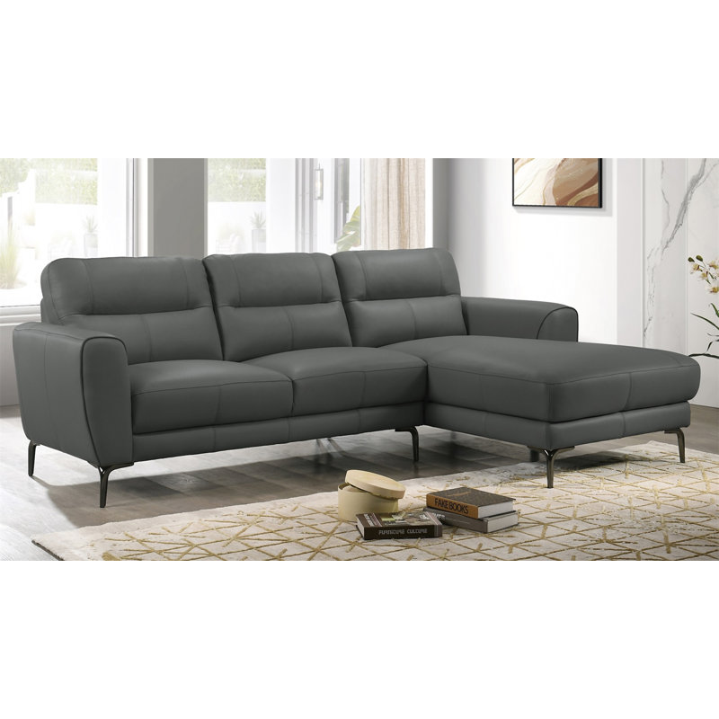 Ensemble de canapé modulaire en cuir fleur anthracite 2 pièces, Cuir véritable gris anthracite