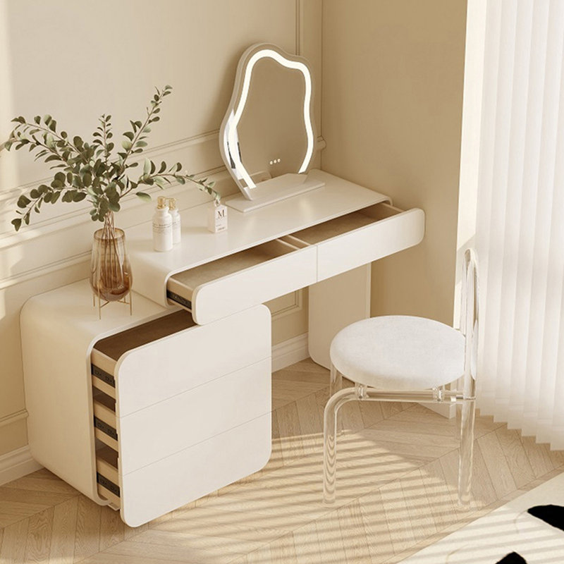 Coiffeuse avec miroir lumineux, 5 tiroirs, 1 chaise