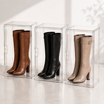 Stackable Clear Acrylic Shoe Storage Boxes With Front Doors For Sneakers, Boots And Collectibles