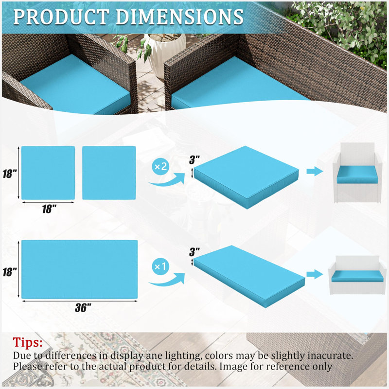 Outdoor Seat Cushions (Set Of 3), Lake Blue