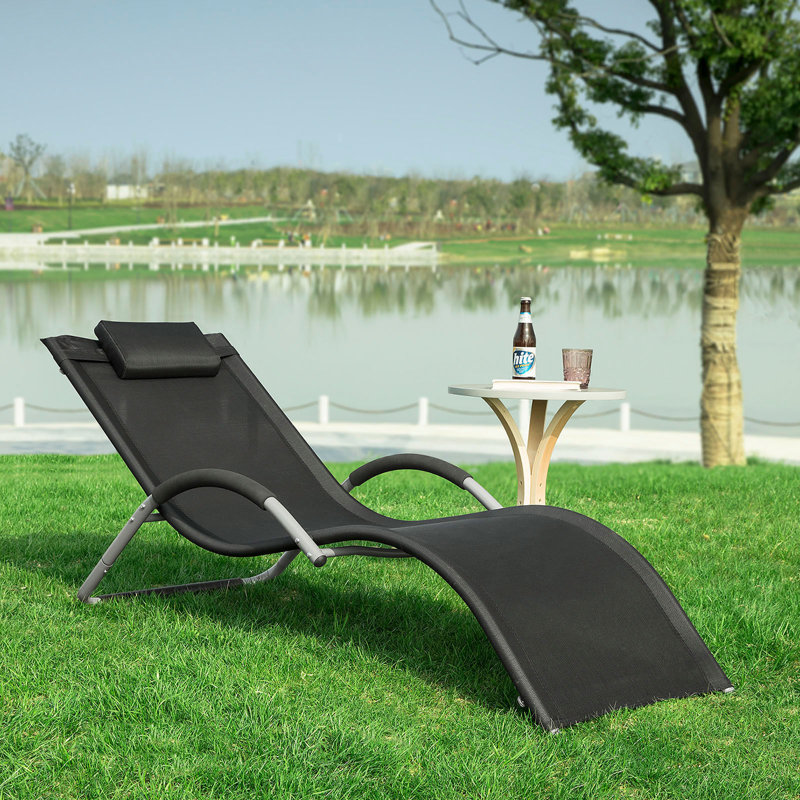 Long Single Chaise with Cushions, Black