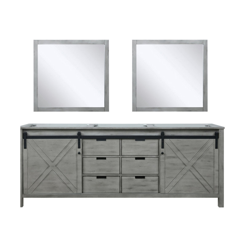 Meuble-lavabo double gris cendre 84 po X P 22 po D et l 34 po Miroirs, Bois de frêne gris