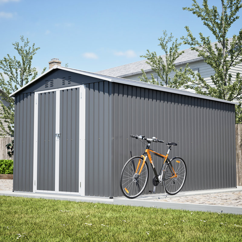 Remise de rangement extérieure 8 x 12 pi - Grand outil en métal avec cadre en aluminium et portes verrouillables pour la cour de jardin, avec beaucoup d'espace, portes doubles pratiques, conception pratique facile