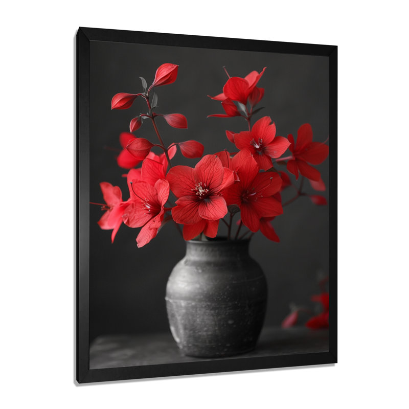 Décoration murale rouge et gris rétro fuchsia I - Fuschia, Cadre pour photo simple noir, bois massif, H 12 po x l 20 po