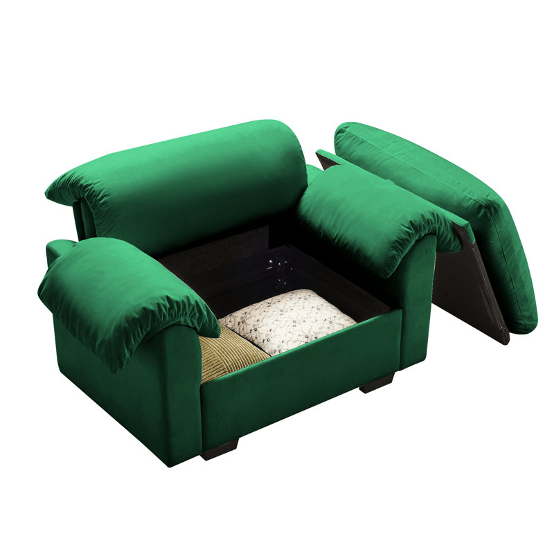 Fauteuil moelleux avec accoudoirs, velours avec fonction de rangement pour le salon et le velours