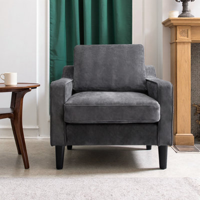 Modern Chenille Accent Chair, 115° Reclined Armchair with 5.5" Spring Cushion & 380LB Capacity, Comfort Chair for Living Room, Bedroom, Apartment