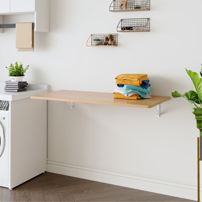 Table pliante murale pour salle de lavage pour petits espaces, bureau rabattable, établi, addition au garage et remise / bureau à domicile / salle de lavage / bar / cuisine et salle à manger, 45 x 22 x 6,5 pouces.