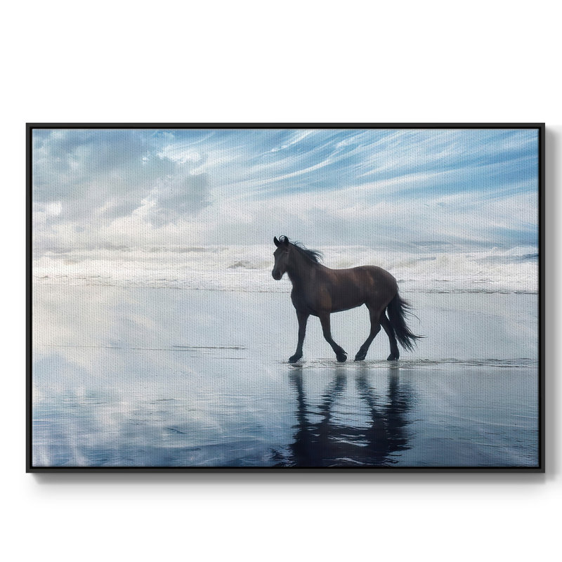 «Horse Motion VI», peinture sur toile encadrée, H 27 po x l 41 po x P 2 po, Cadre noir