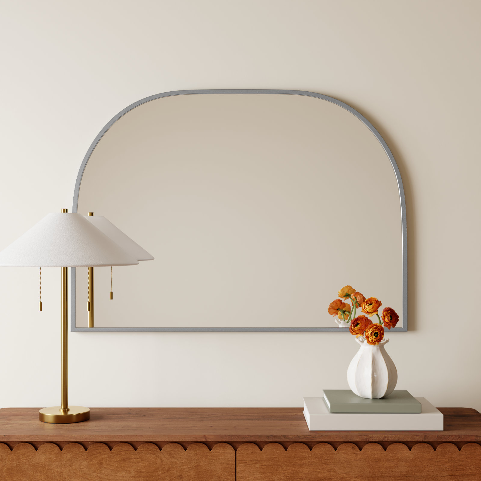 Sabine Metal Wide Arch Wall Mirror, 30" x 42", Silver