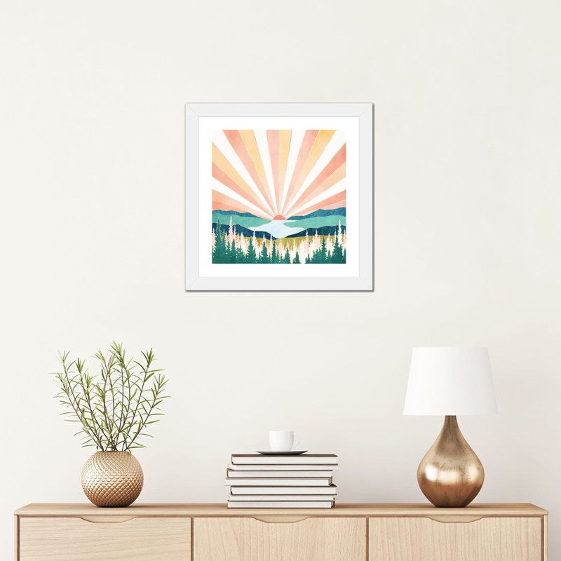 Coucher de soleil d'été - impression, H 16 po x l 16 po x p 1 po, Blanc, Papier encadré blanc