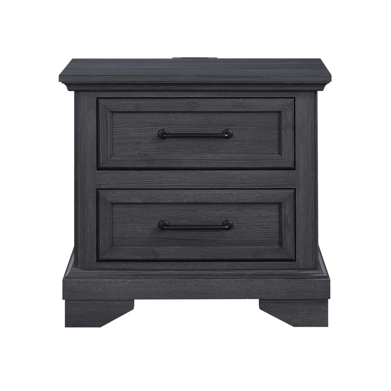 26" Wide 2-Drawer Nightstand in a Charcoal Finish with USB Charging