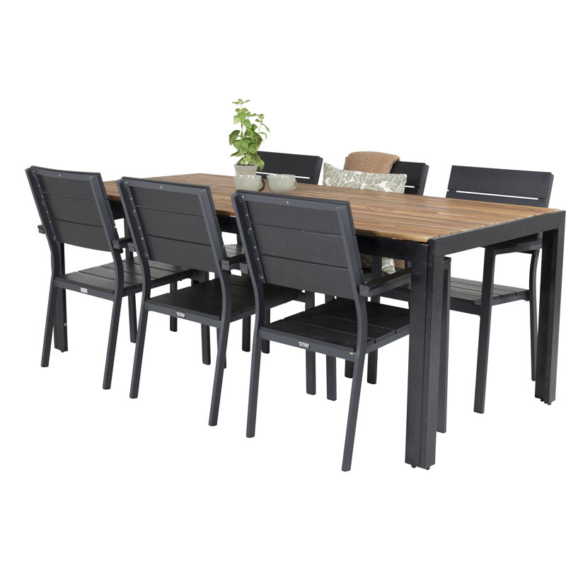 Aradhya 6 - Person Acacia Solid Wood Patio Dining Set Rectangular Table
