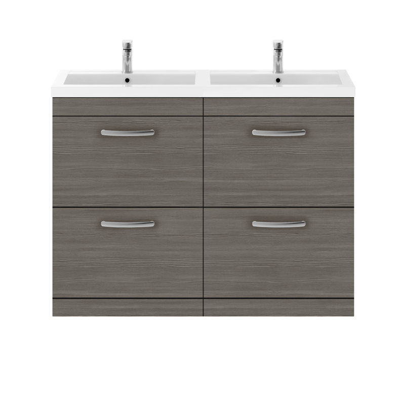 Athena 1205mm Double Bathroom Vanity with Integrated Polymarble Basin, Anthracite Woodgrain