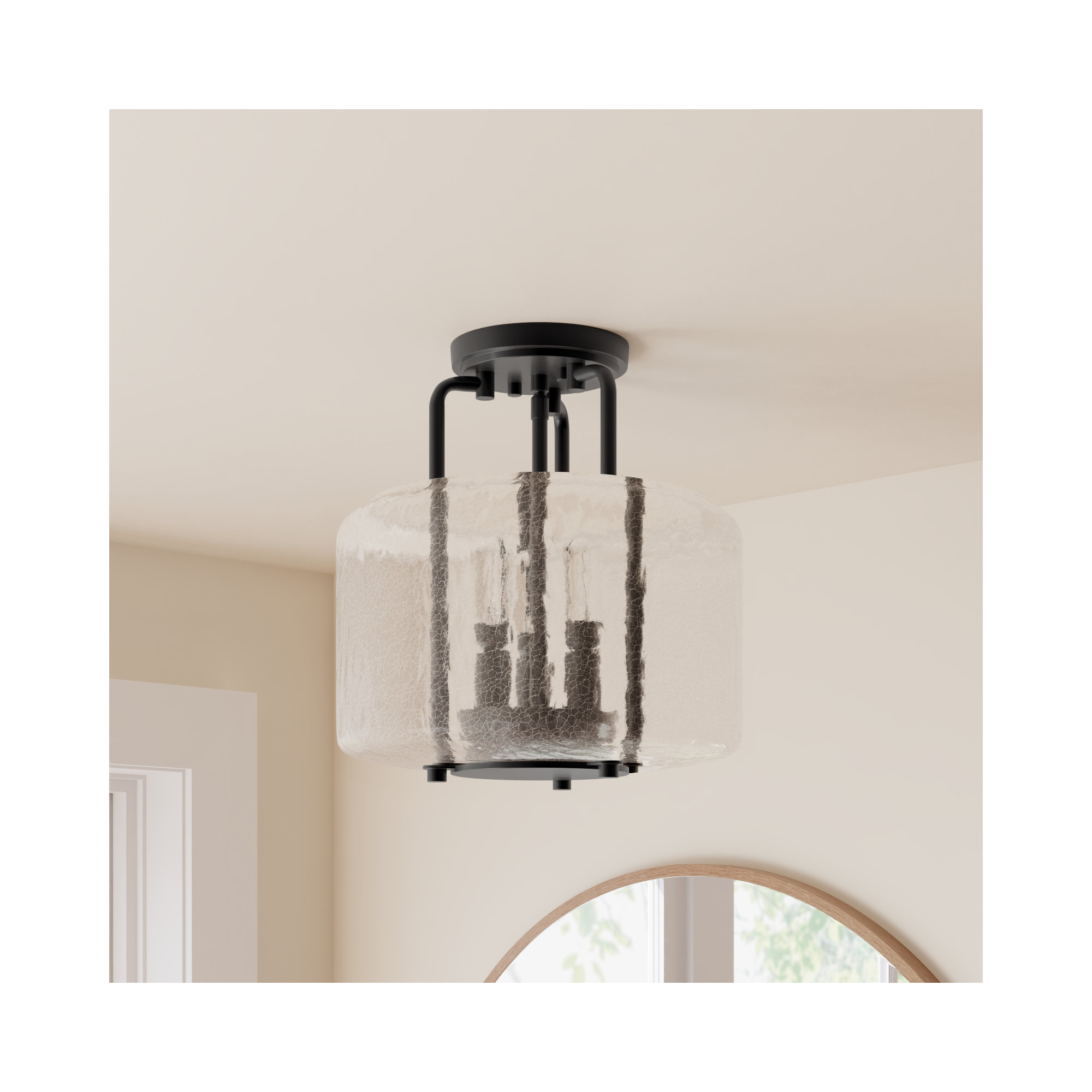 Dottie 3 Light Glass Semi Flush Mount, Black