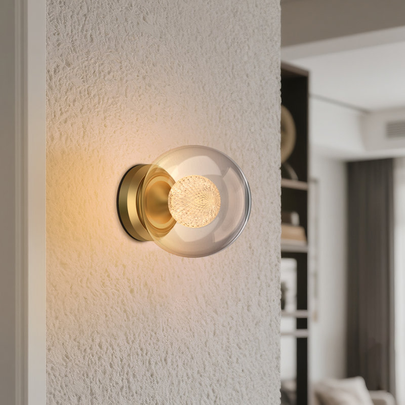CORE 6.7" LED Glass Globe Wall Sconce with 360°Dimmable Lighting, Gold Mid-Century Modern Dual-Shade Design for Living Room, Bedroom, Bathroom