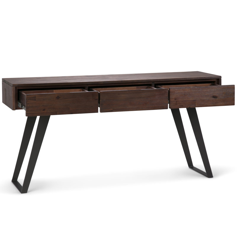 Fulton 60 inch Wide Solid Acacia Wood Console Sofa Table in Distressed Charcoal Brown