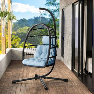 Rattan Hanging Egg Chair With Stand, Suitable For Both Indoor And Outdoor Use