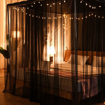 Black Canopy Bed Curtains - Princess Bed Canopy for Girls - Bed Drapes Netting- Bedroom Decoration Accessories, King Size
