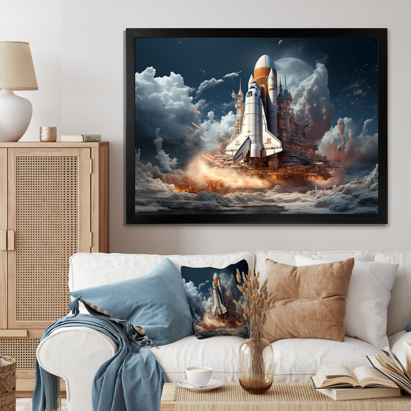 " Modern Space Shuttle Launch II ", Black Picture Framed, 34" H x 44" W