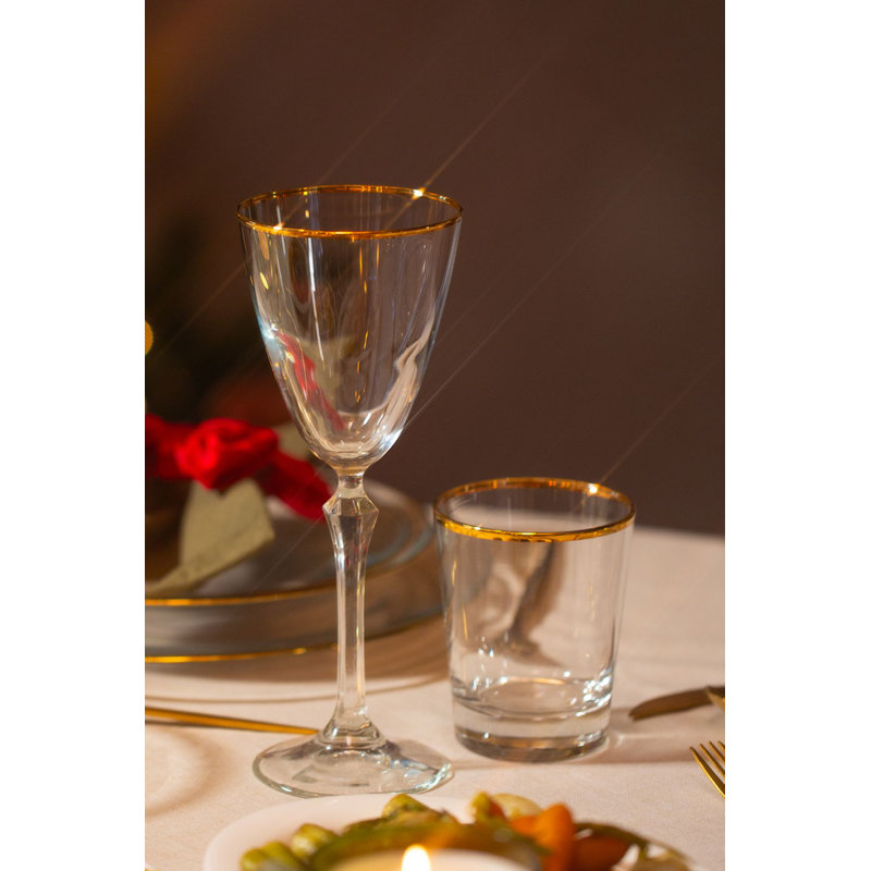 Ensemble de verres à vin Elegant (4 pièces), doré et transparent, 3,3 x 3,3 x 8,7 pouces | 100% verre, capacité de 8,6 oz liq. Lavage à la main recommandé pour une durabilité à long terme | Parfait pour les réceptions et les occasions spéciales