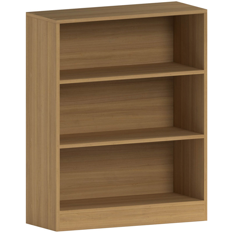 Modern Manufactured Wood Bookcase, Oak, (3 Shelves) 75cm H x 60cm W x 24cm D