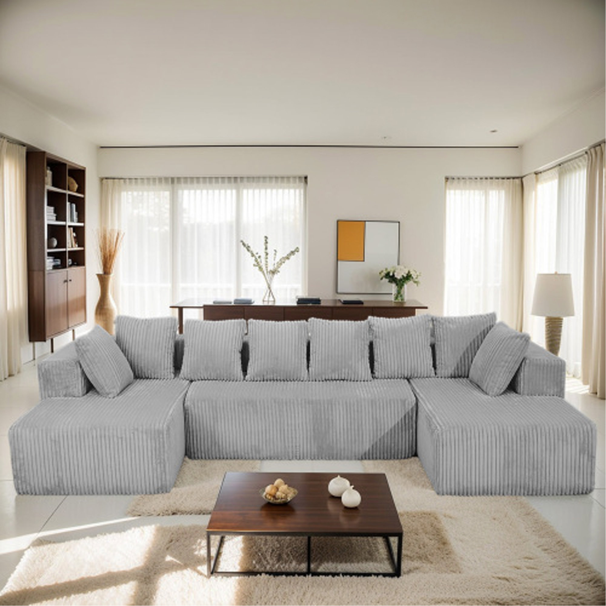 Wrought Studio 130" Boneless Couch, Cloud Couch Sectional, Corduroy ...