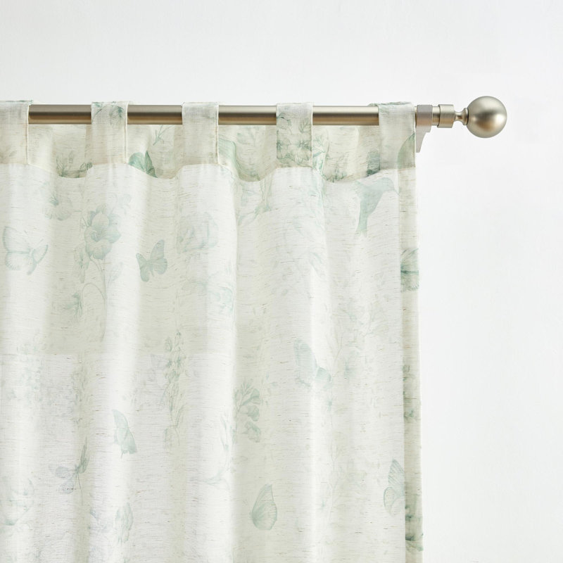 Lenox Butterfly Meadow Toile Printed Window Curtain, Blue - 52"W x 84"L, Sage, 52"W x 95"L