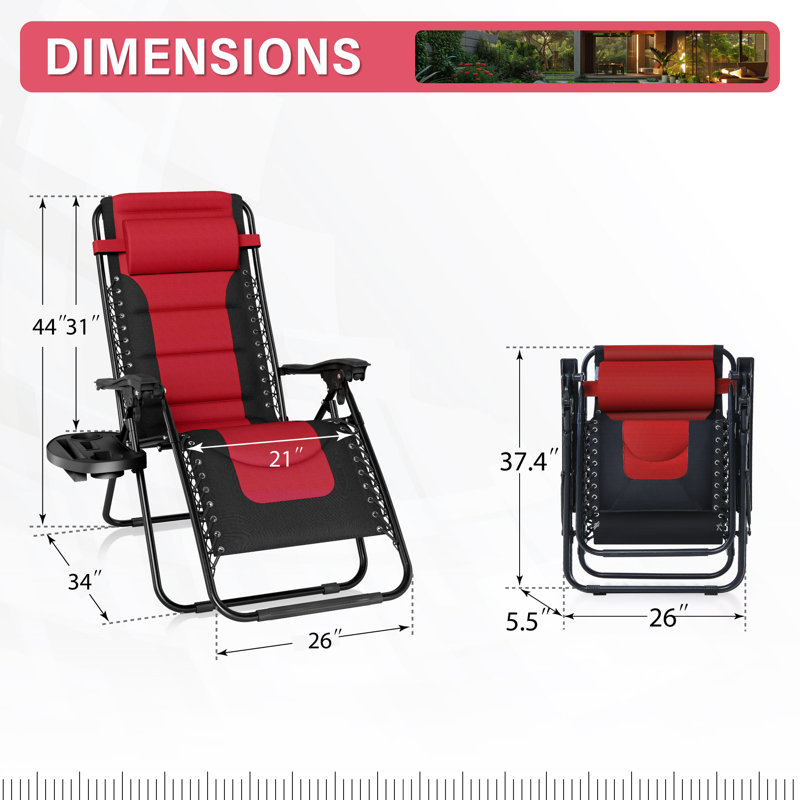 Chaise inclinable zéro gravité avec coussin, Rouge