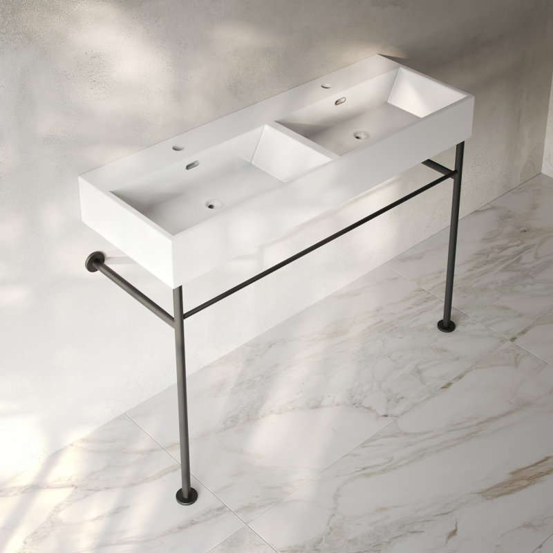 Claire 48" Double Basin Console Sink With Legs, Matte Black