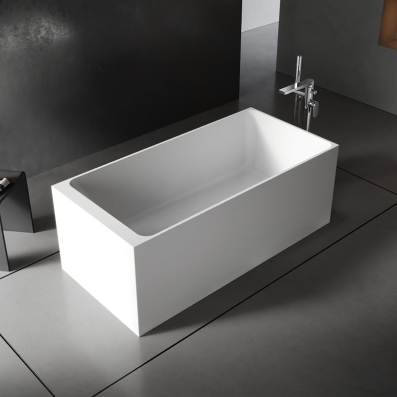 59" Freestanding Soaking Solid Surface Bathtub in White