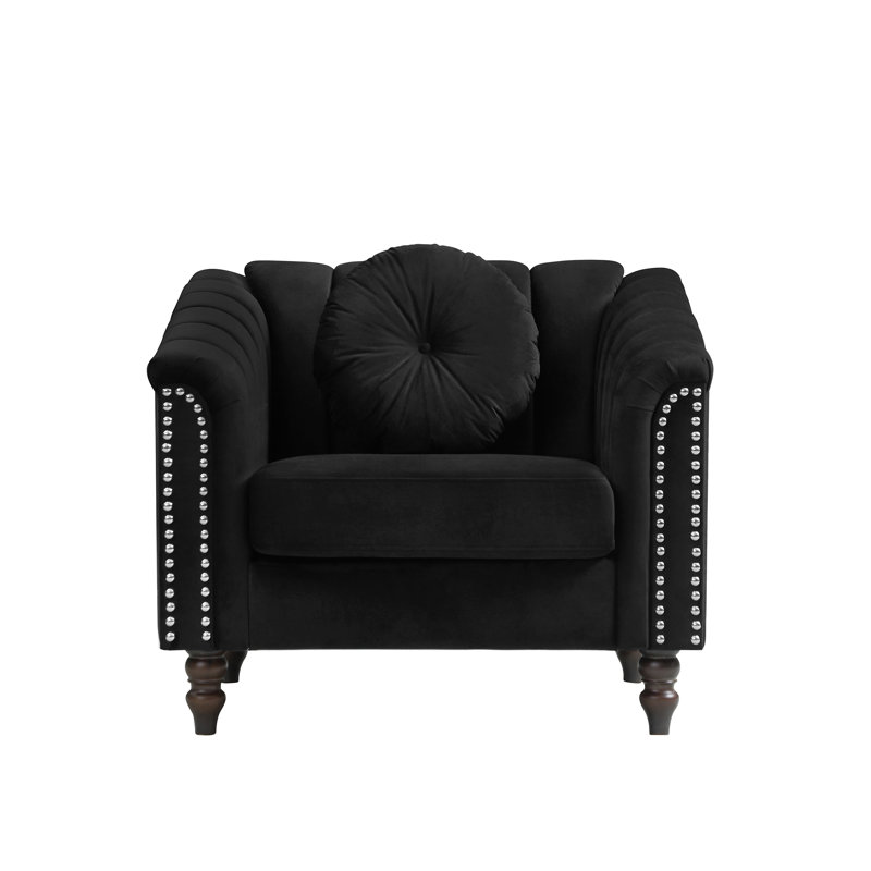 Black Microfiber Upholstered Living Room Chair with Rolled Arms, Black Microfiber / Microsuede
