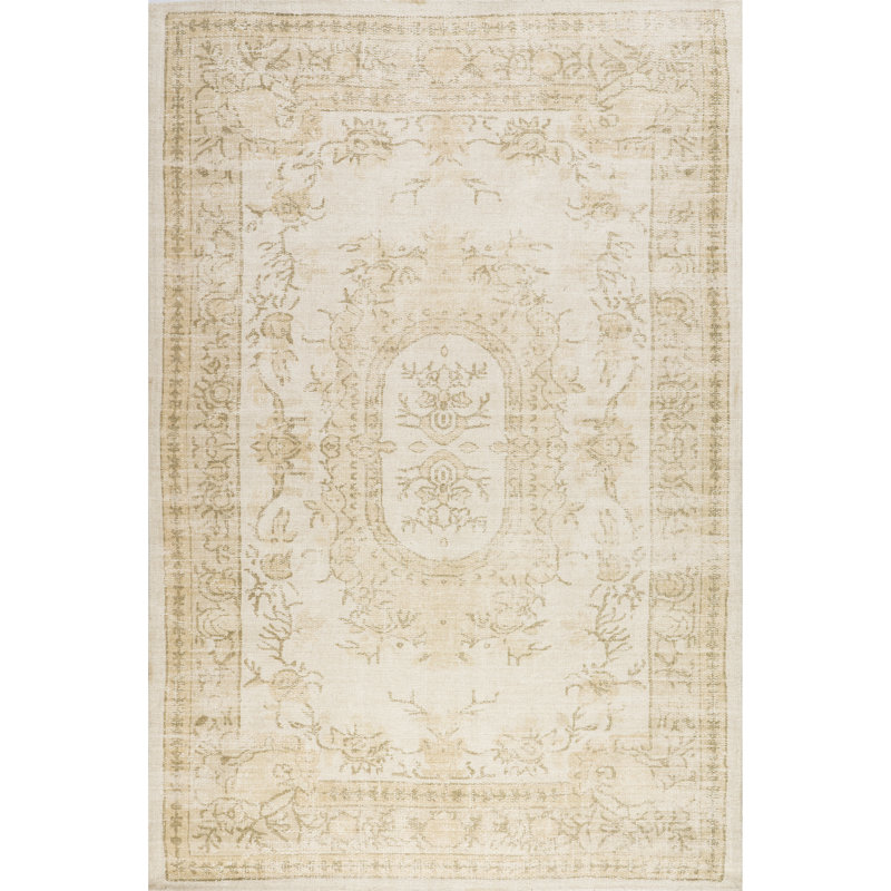  Tapis médaillon en laine et coton Castellan, Rectangle 9 pi 6 po x 13 pi 6 po