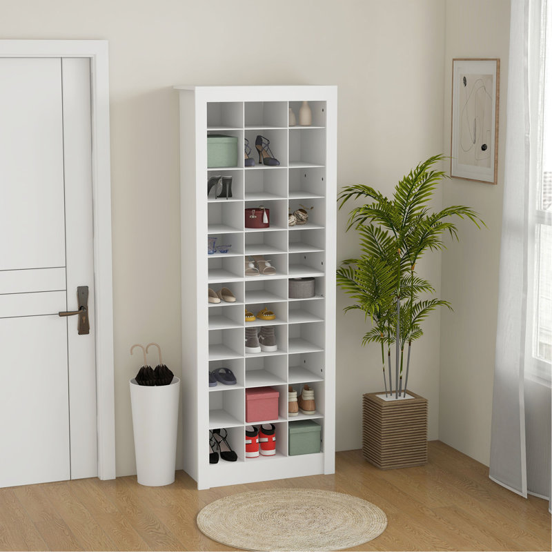 Rangement pour chaussures 71 pouces, armoire à chaussures étroite pour entrée avec cubes ouverts pour 36 paires, blanc