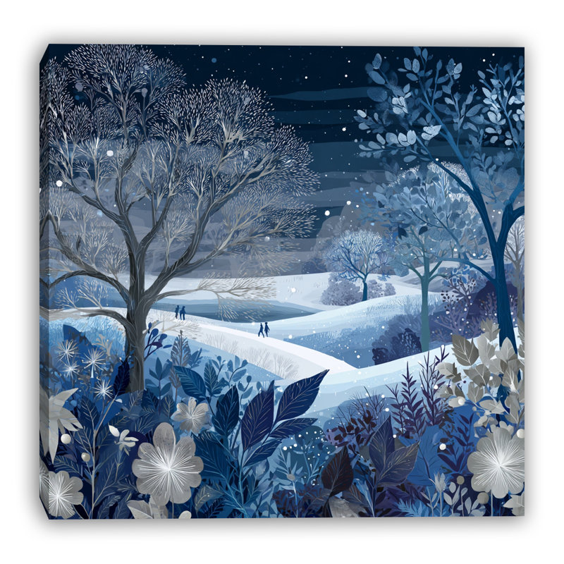«Winter Botanical Night», art mural sur toile bleue, 40 po x 40 po