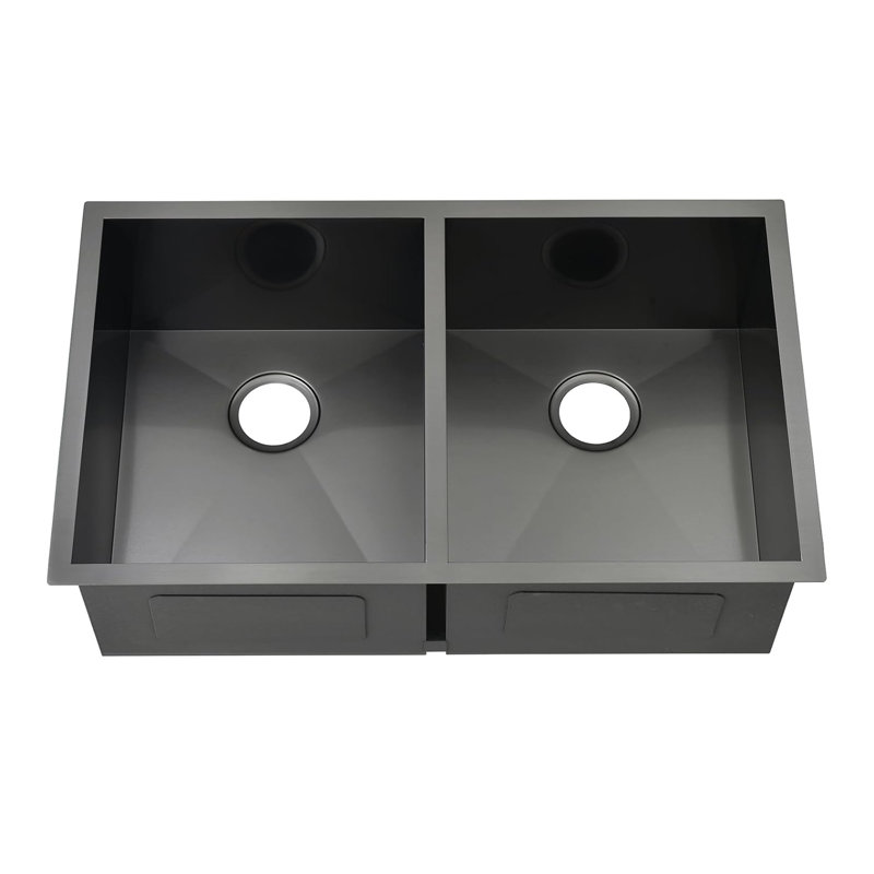 KDK HOME 32" Undermount Kitchen Sink 50/50 Double Bowl Stainless Steel Sink, Black