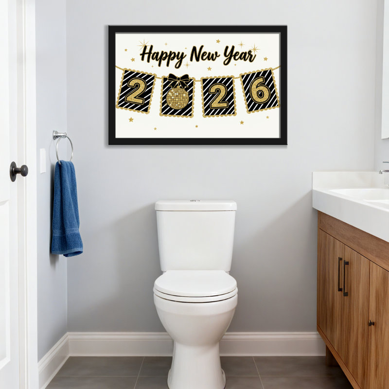 Happy New Year 2026, conception de bannière, H 12 po x l 18 po, Cadre photo unique, Grain de bois clair