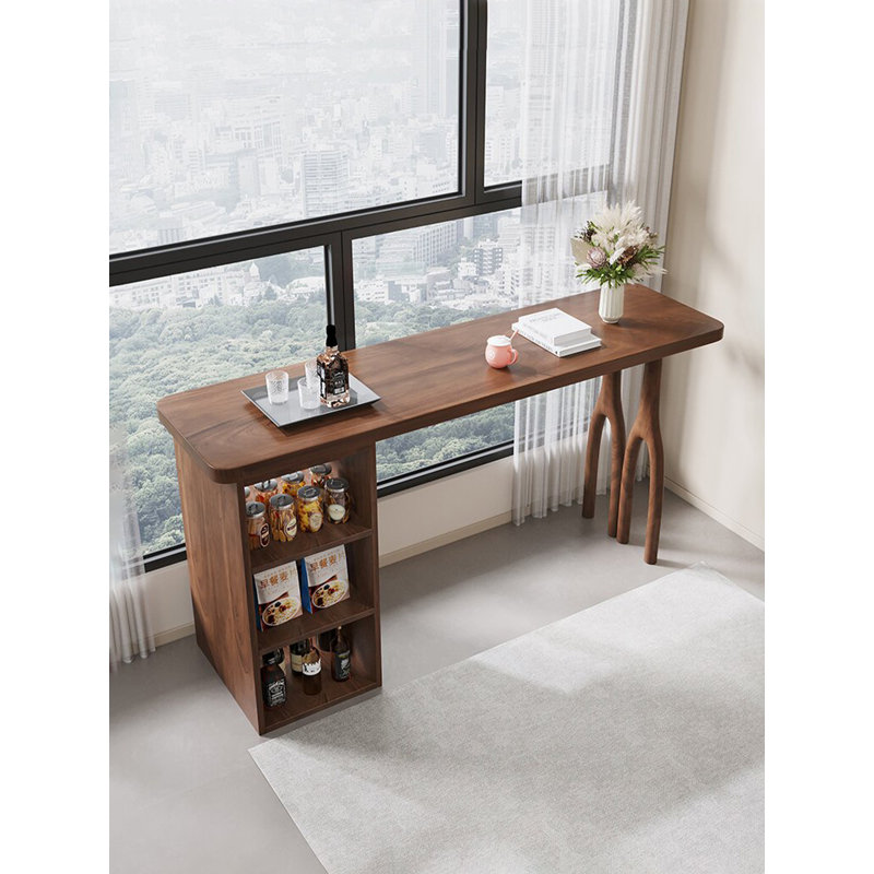 Table de bar minimaliste en bois avec rangement ouvert à plusieurs niveaux, 39.37" H x 70.87" W x 17.72" D