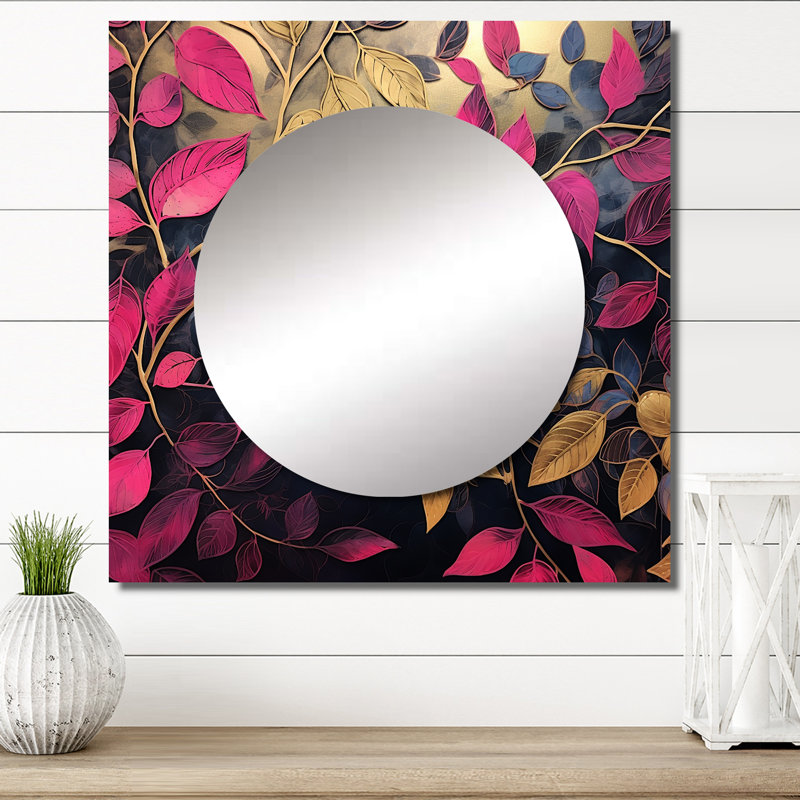 Emet - Leaves Square Mirror Wall Decor For Bedroom, 36" x 36"