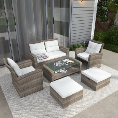 4 Piece Wicker Sofa Seating Group With Ottomans by Lark Manor